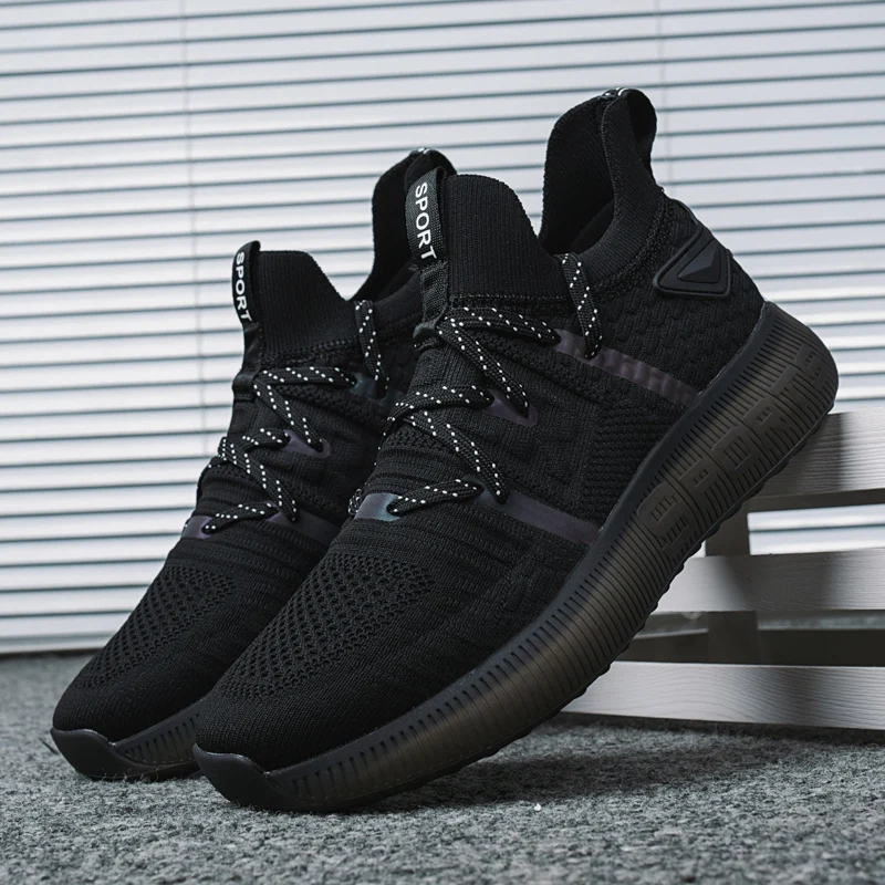 Высокое качество мужские спортивные кроссовки Flyknit chaussure homme дышащие мужские кроссовки zapatos de hombre tênis masculino - Цвет: Черный