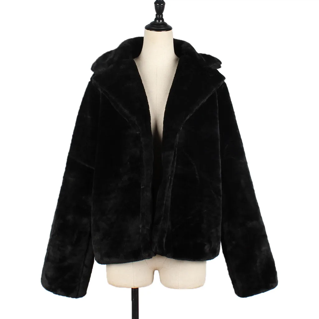 Женское пальто из искусственного меха, зимнее теплое толстое длинное пальто, меховая пушистая куртка, однотонный модный кардиган, Женская Роскошная верхняя одежда с длинным рукавом