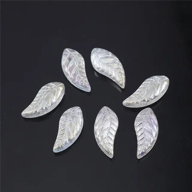 50 PCs Doreen Box Glass Beads Leaf Multicolor AB Rainbow Bead For DIY Fashion Bracelet Jewelry Making16x 8mm, Hole: 0.9mm 3