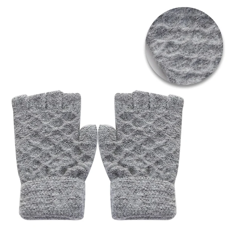 Unisex Warm Men Women Solid Winter Knitted Fingerless Stretchy Elastic Knitted Half Finger Thermal Gloves