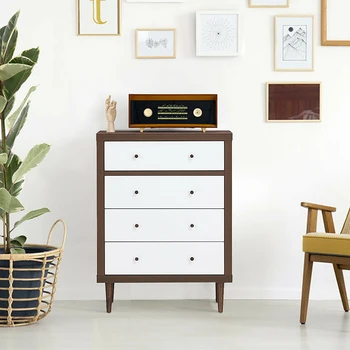 

4 Drawer Dresser Wooden Chest Storage Freestanding Cabinet Simple Style Combination Walnut White Living Room Storage Cabinet