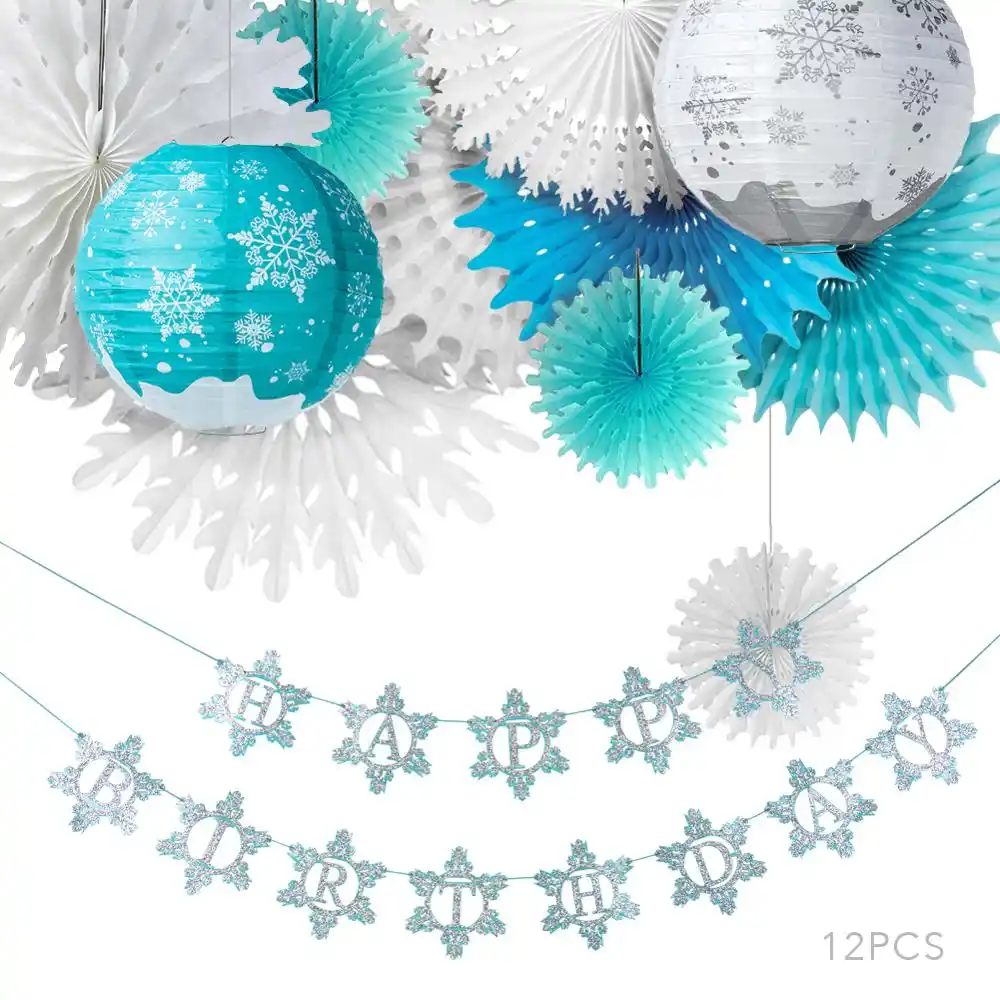 Ensemble De Decoration D Anniversaire Joyeux Anniversaire Suspendus Banniere Papier Lanternes Flocon De Neige Hiver Decoration De Fete De Noel Aliexpress