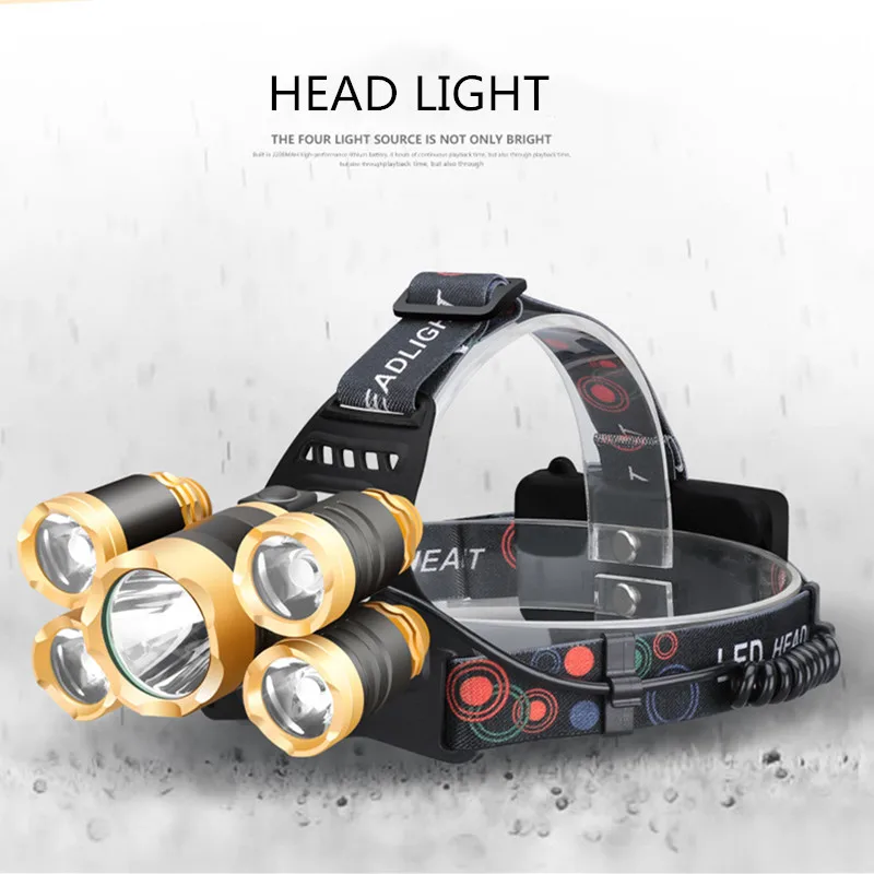 

5led searchlight waterproof fishing lamp lithium T6 outdoor induction mine lamp high power strong bald lamp