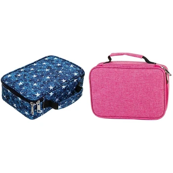 

2Pcs 72 Holes Pen Box Penalty Multifunction Storage Bag Case Pouch Stationery Kit - Rose Red & Blue