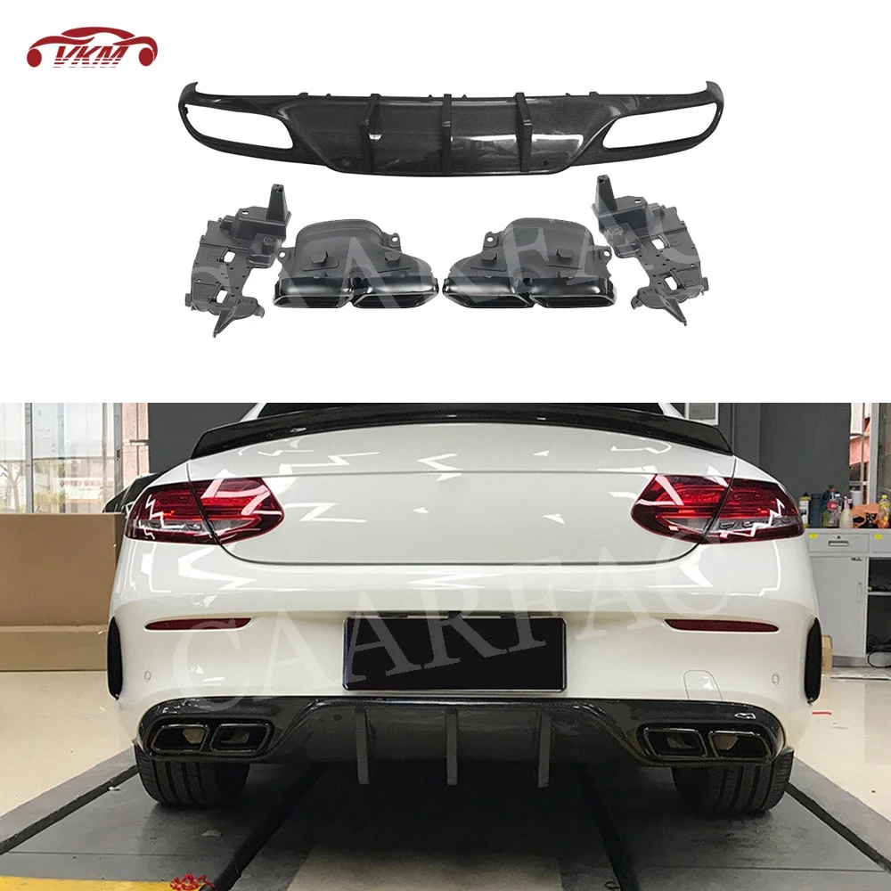 Carbon Fiber Rear Lip Diffuser Spoiler with Exhaust Tips For Benz C Class C205 C63 AMG Sport 2 Door 2015 - 2019 Bumper Guard Carbon Fiber Rear Lip Diffuser Spoiler with Exhaust Tips For Benz C Class C205 C63 AMG Sport 2 Door 2015 - 2019 Bumper Guard