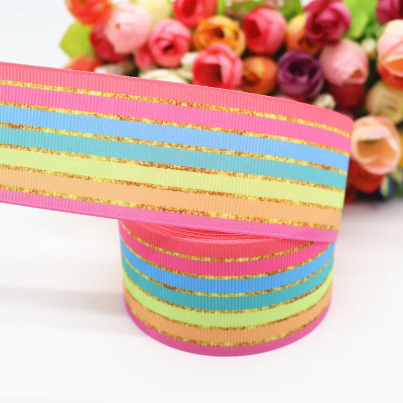 10 Yards Rainbow Stripe Grosgrain Ribbon for DIY Hair Bow
