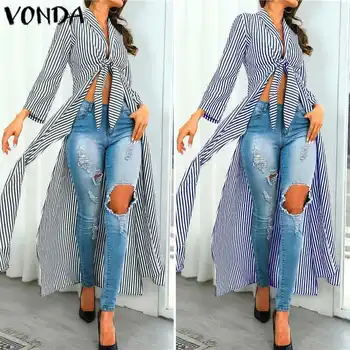 

VONDA Vintage Striped Printed Blouses Autumn Long Sleeve Sexy V Neck Shirts Femme Loose Blusas Plus Size Bohemian Tops S-5XL