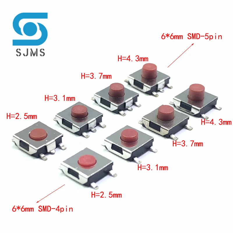 Smd Tactile Pushbutton Key Switch Momentary 2-5pin 3x6x2.5mm-6x6x2.5mm 