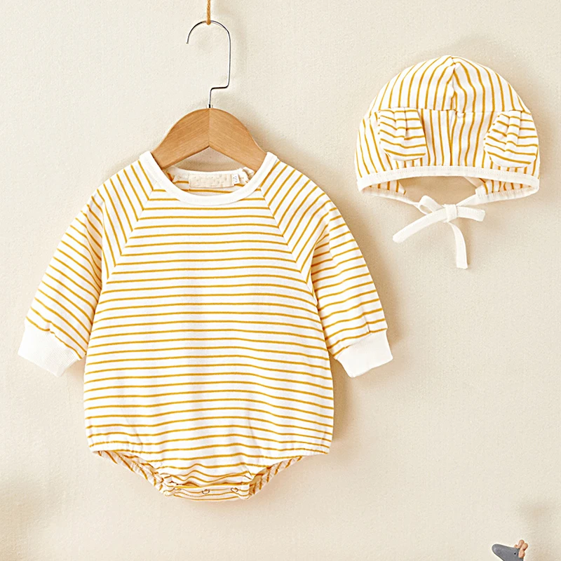 Baby Bodysuits medium Baby Girl Rompers And Hat Baby Girl Long Sleeves Rompers 2021 Spring Autumn Baby Girl Clothing Newborn Rompers Clothes cute baby bodysuits Baby Rompers