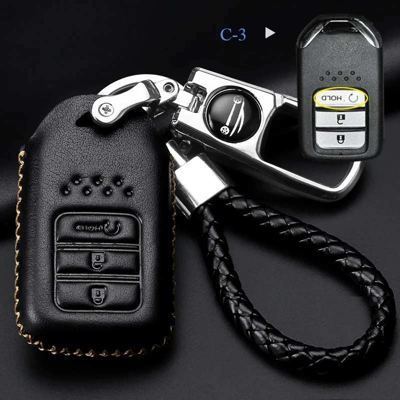 C-black Чехол для ключей автомобиля из коровьей кожи черного цвета для Honda Civic City XRV CRV URV Accord Odyssey VEZEL CRIDER AVANCIER/металлический брелок для ключей - Название цвета: C-black
