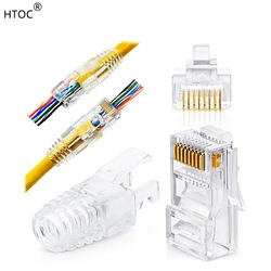 Conector de paso HTOC RJ45, conectores y botas de alivio de tensión, paquete de 100/100(200 en Total) para Cable Ethernet Cat 6 de red