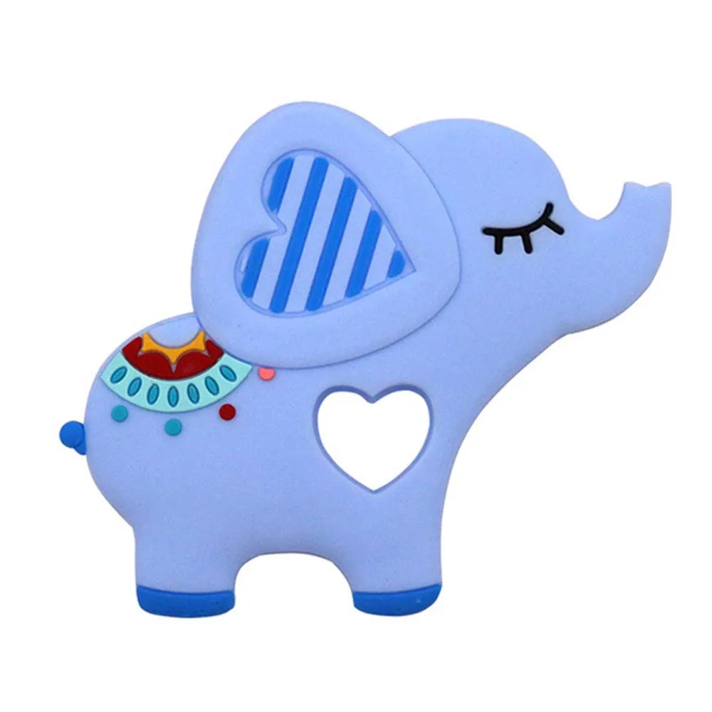 Еда Класс Силиконовые Прорезыватели для зубов "сделай сам" с рисунками животных; С Рисунком Слона для маленьких Прорезыватель для зубов для младенцев силиконовые подвески детские прорезывания зубов; подарок ребенку игрушки - Цвет: blue