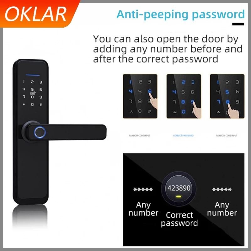 US $162.90 OKLAR Smart Tuya APP Digital Fingerprint Lock Password Card Key Wifi Smart Door Lock Office Intelligent Lock Security Home