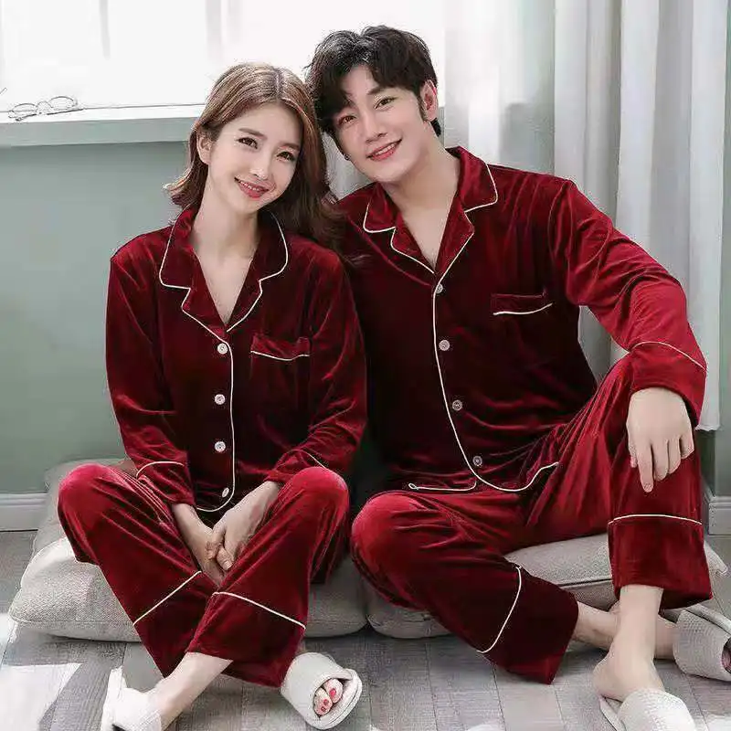 

autumn and winter men's and women's couple cardigan Lapel simple Korean version of gold velvet household suit