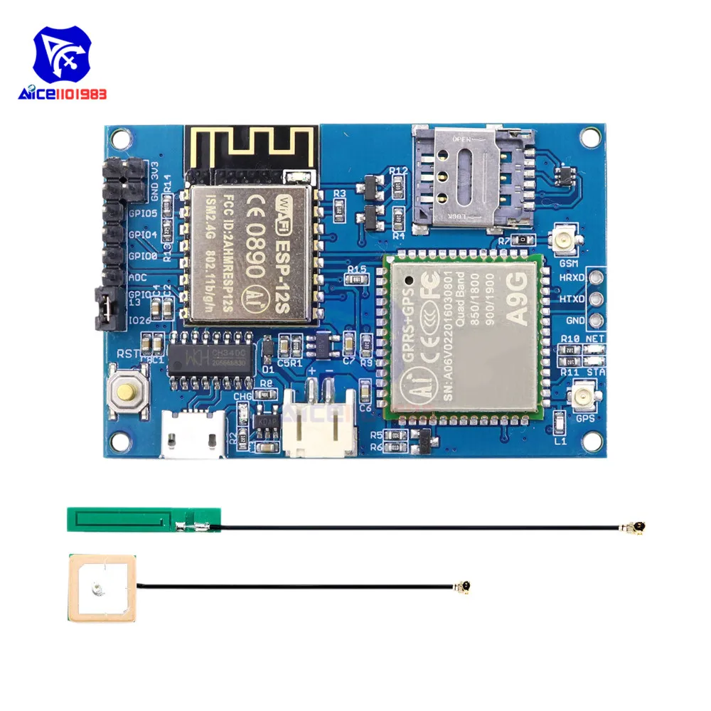 Diymore ESP8266 ESP-12S CH340 A9G GSM GPRS+ gps IOT Node V1.0 модуль сотовой связи макетная плата двойной IPEX антенна для Arduino