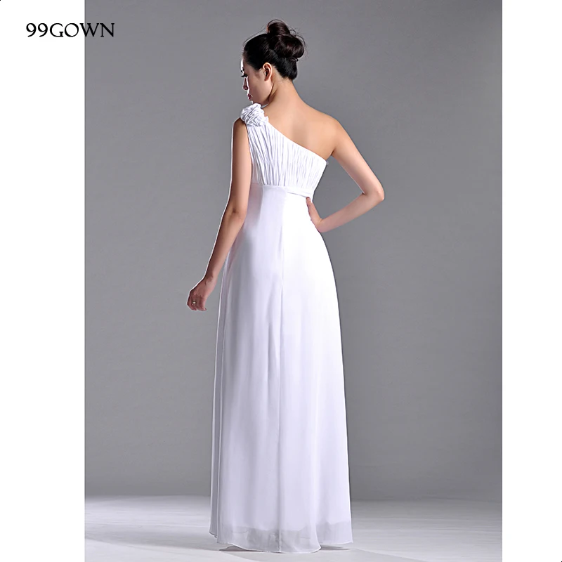 99GOWN Wedding Guest Dresses For Women Simple White Chiffon Prom Long Wedding Party Dress Pleated One Shoulder