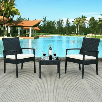 

3 Pcs Outdoor Rattan Patio Furniture Set Garden Outdoor Patio Furniture High Quality Minimalist Modern Wicker Chair HW53509