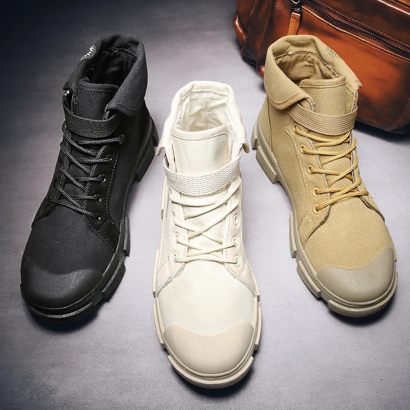 

[Combination Recommended] Martin Boots Retro British Style Hight-top Canvas Lace-up Desert Worker Boot Breathable Men's Boot