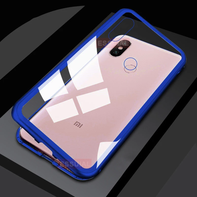 Transparent Blue Металлический магнитный адсорбционный чехол для телефона для Xiao mi Note 10 CC9 Pro mi 8 9 SE 8 A3 Lite CC9e 9T Pro F1 закаленное стекло Магнитная крышка - Цвет: Transparent Blue