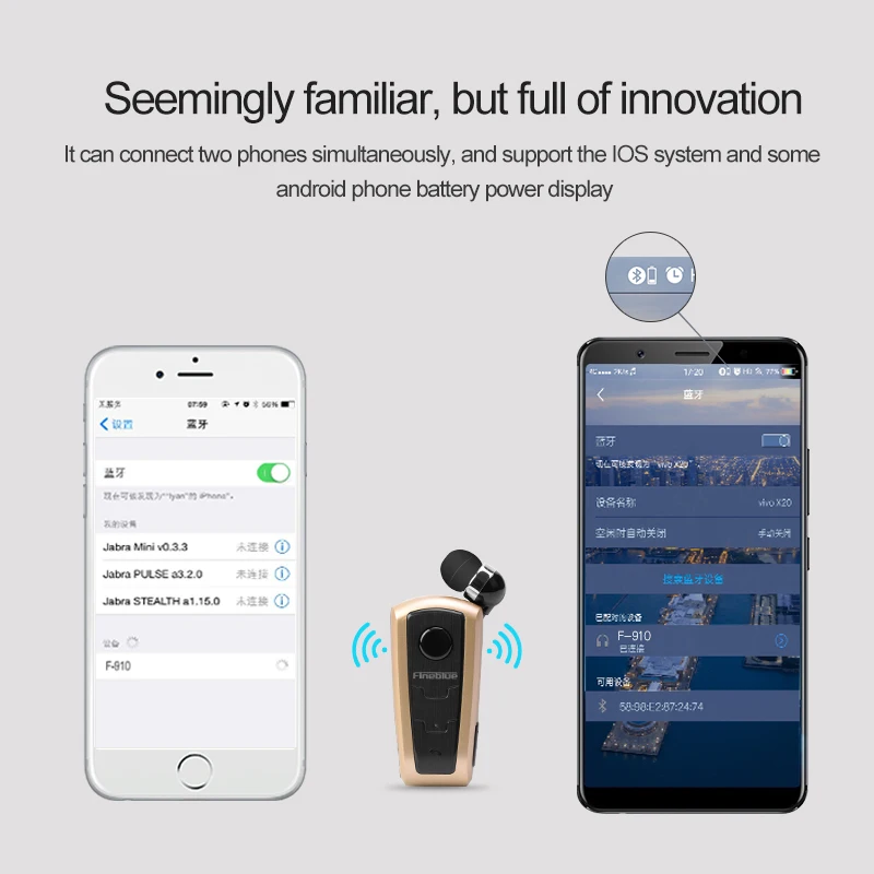 Fineblue F910 Мини Портативный беспроводной Bluetooth наушники автомобильные наушники инеар Вибрационный оповещение износа клип громкой связи для iPhone Android