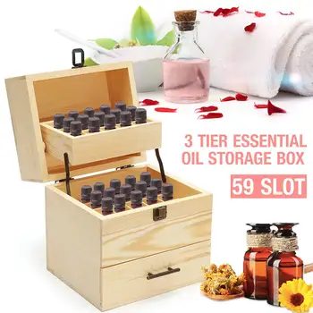 

Wooden Essential Oil Box 59 Slots 3 Layers Aromatherapy Detachable Bottle Holder Storage Organizer Boxes Essential Oil Carrying
