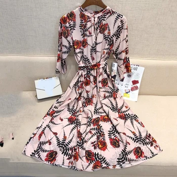 

Fashion Dress for Women 2020 short Sleeve Women 100% silk Dress A-line Summer Party Elegant Lady dress