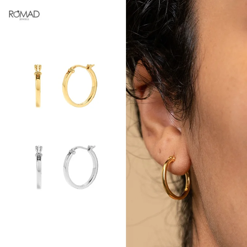 

ROMAD Minimalism 925 Sterling Silver Round Hoop Earrings For Women INS Glossy Circle Pierced Earings for Party Jewelry kolczyki