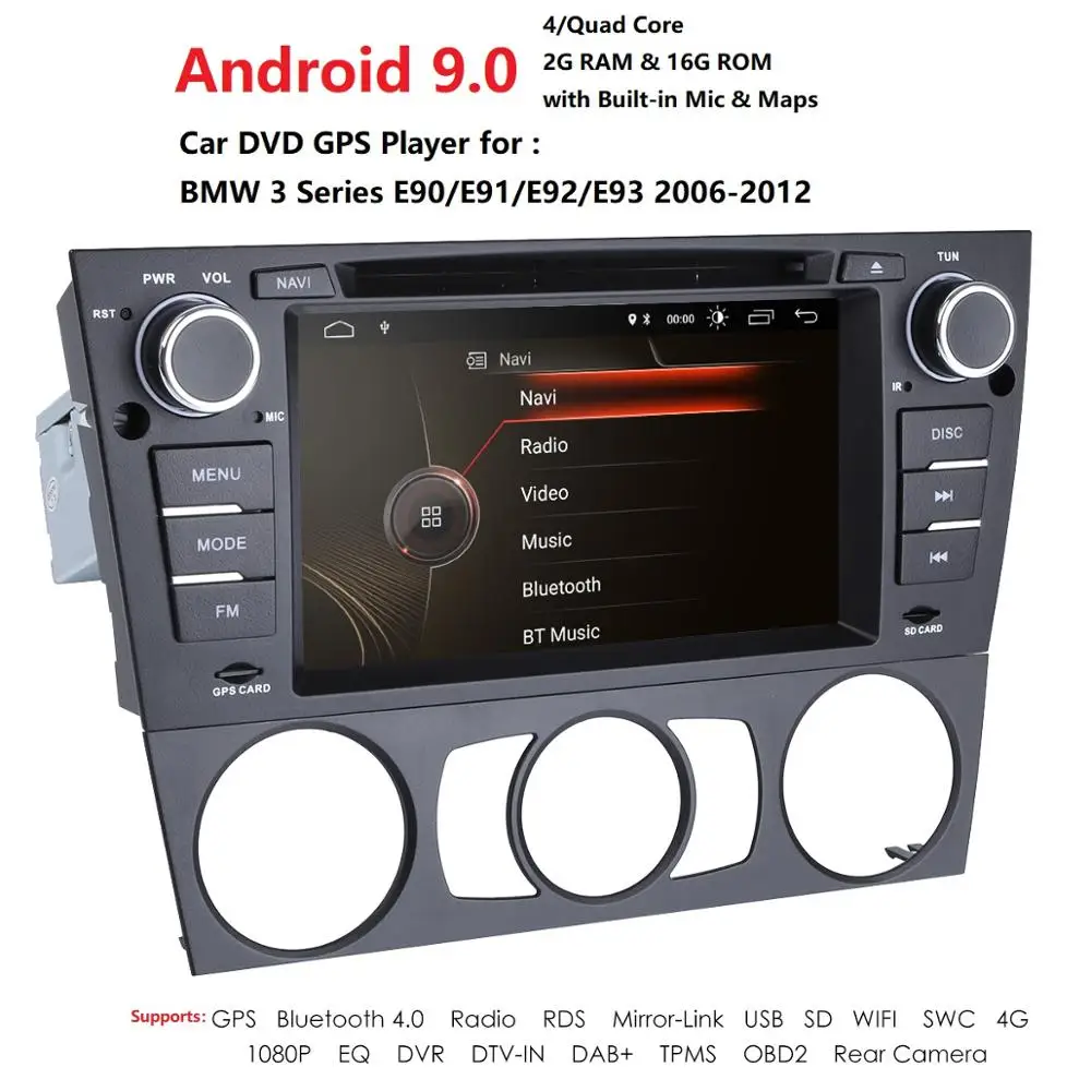 Discount 7 Inch Capacitive Touch Screen Quad Core Android 9.0 Car DVD Player For BMW 3 E90 GPS Navigation 4G WIFI BT SWC RDS DSP DAB TPMS 2