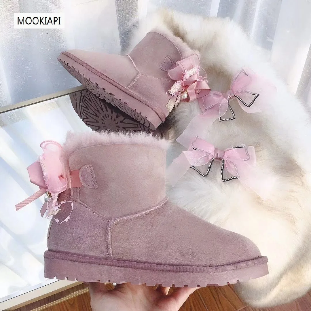 Высокое качество брендовая обувь; женские зимние ботинки в, Натуральная овечья кожа, шерсть, модная женская обувь, три разные способы ношения