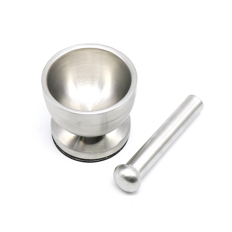 

Stainless Steel Mortar Pestle Set Pot Garlic Spice Abrader Kitchen Grinder Tool