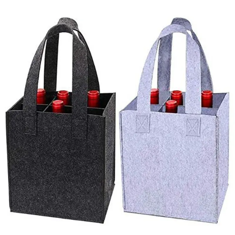 

Shopping Tote Bag Reusable Fashion Felt Bag Wine Holder Beer Bottle Bottle Carrier with 6 Bottles Divider Washable Grey