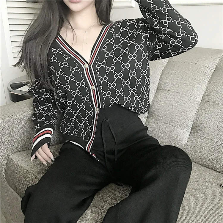 

New Spring Autumn 2020 Woman Sweaters Cardigan Crop Top Loose Comfortable Lattice Fashion Coat Button Jacket Knit V-Neck Full