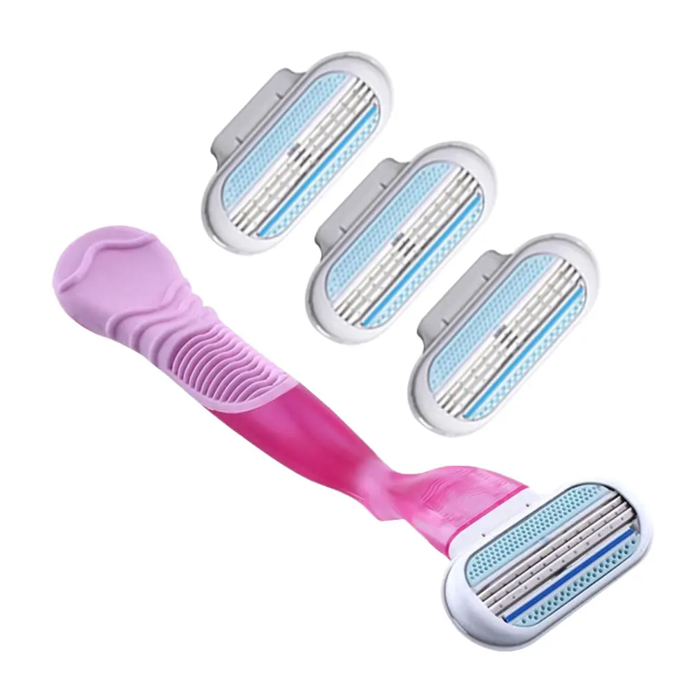1 Razor Handle + 4 Replaceable Razor Blades Women Manual Shaving Barber Trimmer Bikini Razor Underarm Razor