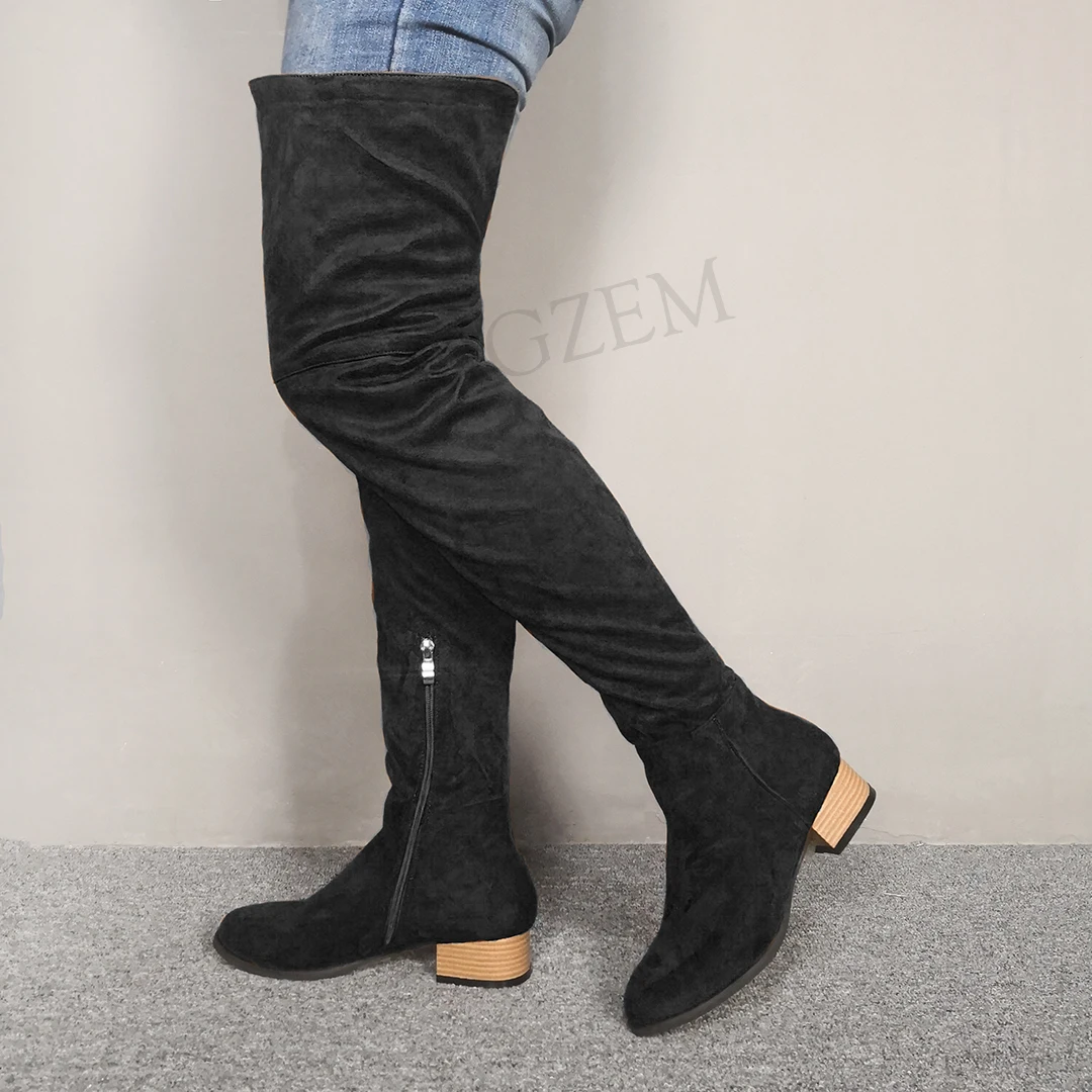 MORAZORA/ г. Новые женские эластичные ботфорты выше колена из PU искусственной замши, большие размеры 34-43 высокие сапоги до бедра на плоской подошве пикантная модная женская обувь