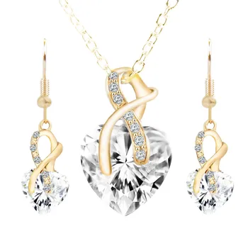 

TSHOU196 Flash Crystal Love Set Jewelry Set Necklace Earrings Ring three set Jewelry