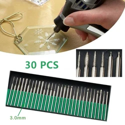 Ensemble de forets de 3mm avec tête Dremel, accessoires, tige, aiguille de meulage, sculpture, polissage, Mini perceuse montée, 20/30 pièces 