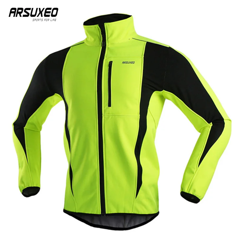 ARSUXEO, теплая куртка для велоспорта Mtb, для езды на велосипеде, зимняя, ночная, светоотражающая, теплая, велосипедная одежда, ветронепроницаемая, водонепроницаемая, мужская куртка для велоспорта, Джерси - Цвет: Green