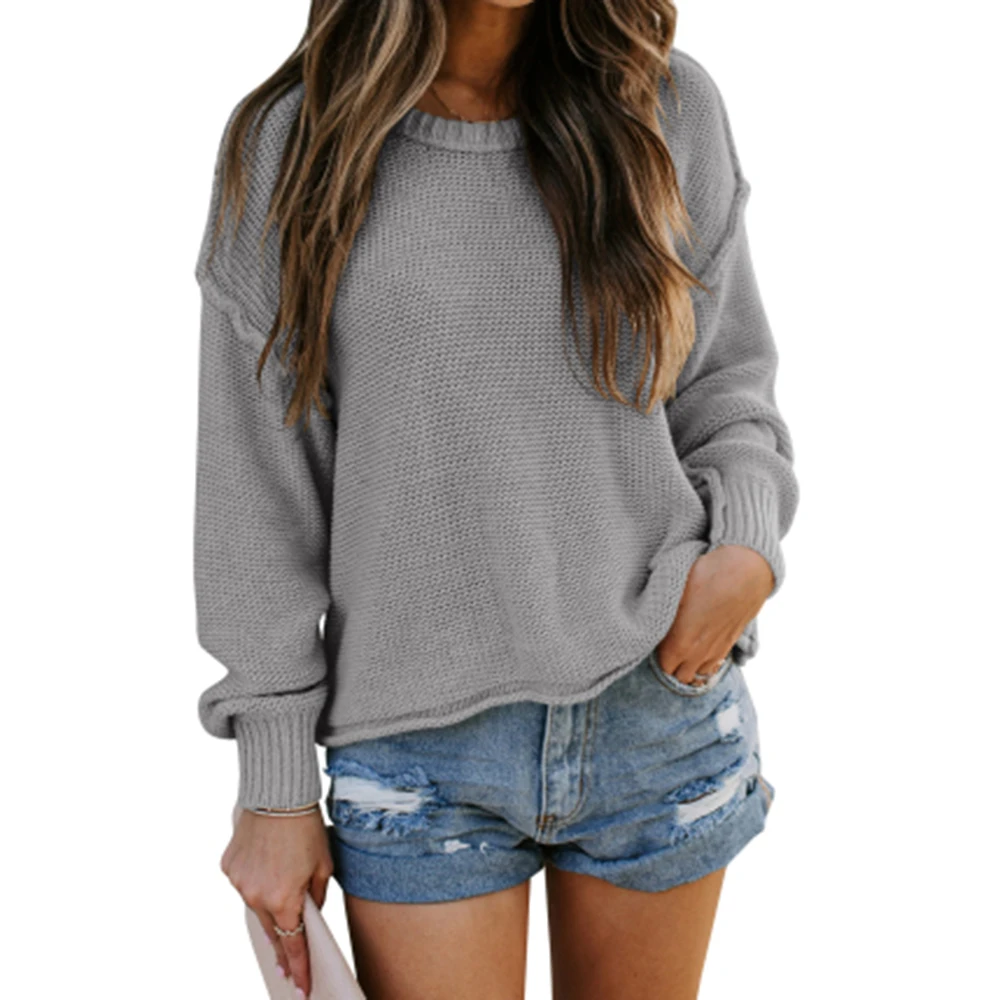 

Autumn and Winter New Style Casual Solid Color Sweater Ladies Plus Size High Street Style Pullover Women Knitted Loose Pullover