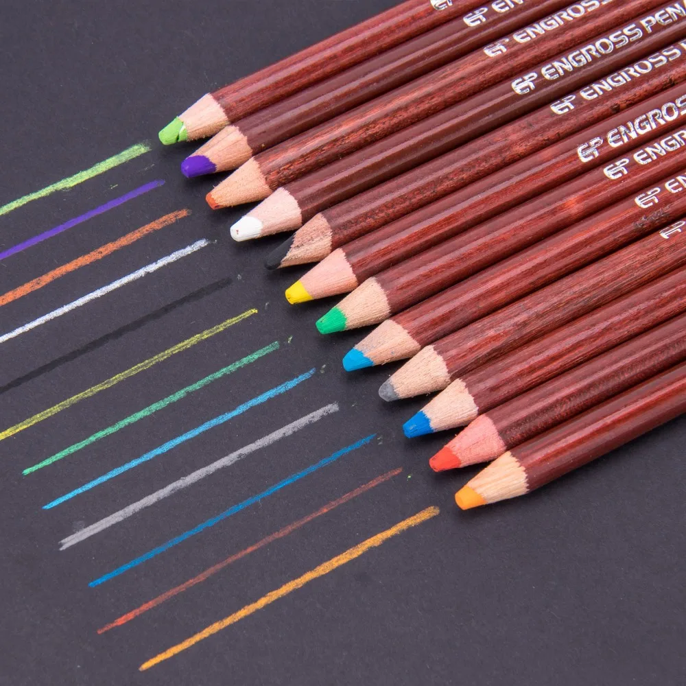 12Pcs Professional Pastel Pencil Set Pencil Wood Basis Skin Pastel