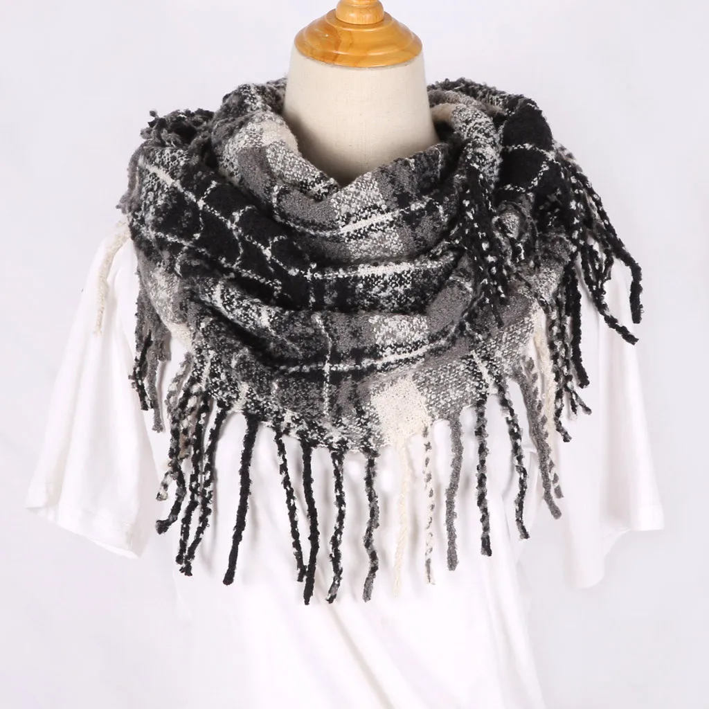 Дизайнерский зимний женский шарф в клетку, теплые кашемировые шарфы, шали, женский роскошный бренд, пашмины, шарф, женский длинный шарф - Цвет: BLACK
