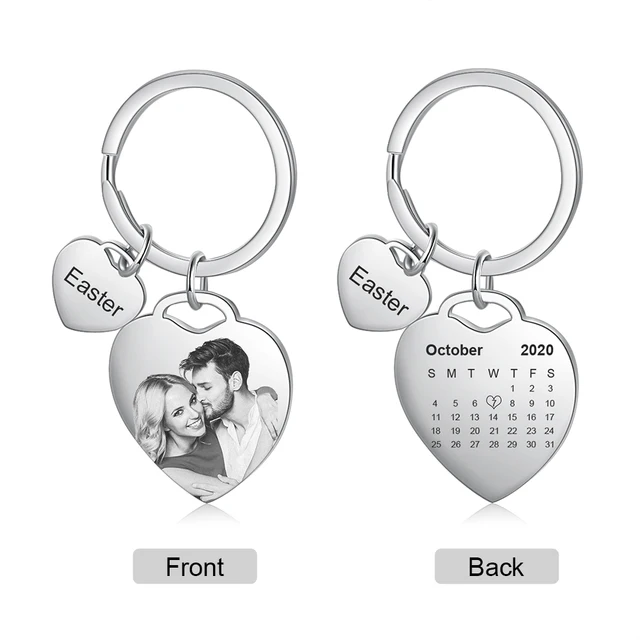 Custom Heart-Shaped Photo Calendar Keychain