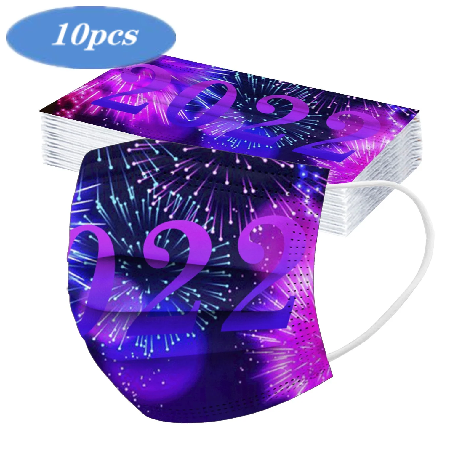 10pc Disposable Face Mask adult New Year 2022 Covers Fashion Mouths Tie ...