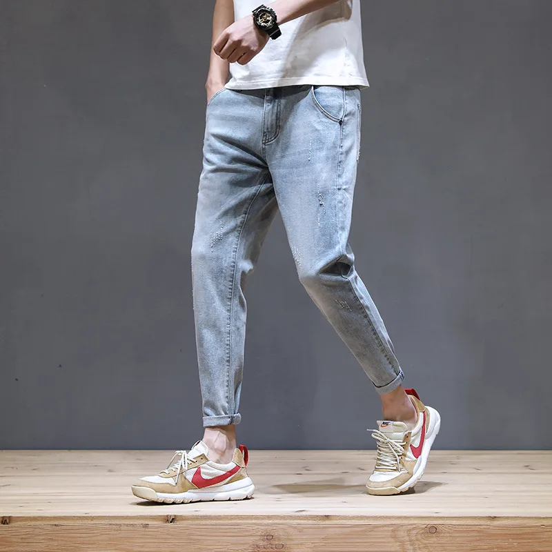 

Fashion Pockets Men Jeans Casual Slim Ankle Length Denim Pants Solid Jeans Homme Big Size