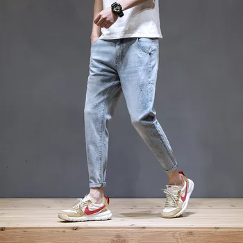 

Fashion Pockets Men Jeans Casual Slim Ankle Length Denim Pants Solid Jeans Homme Big Size