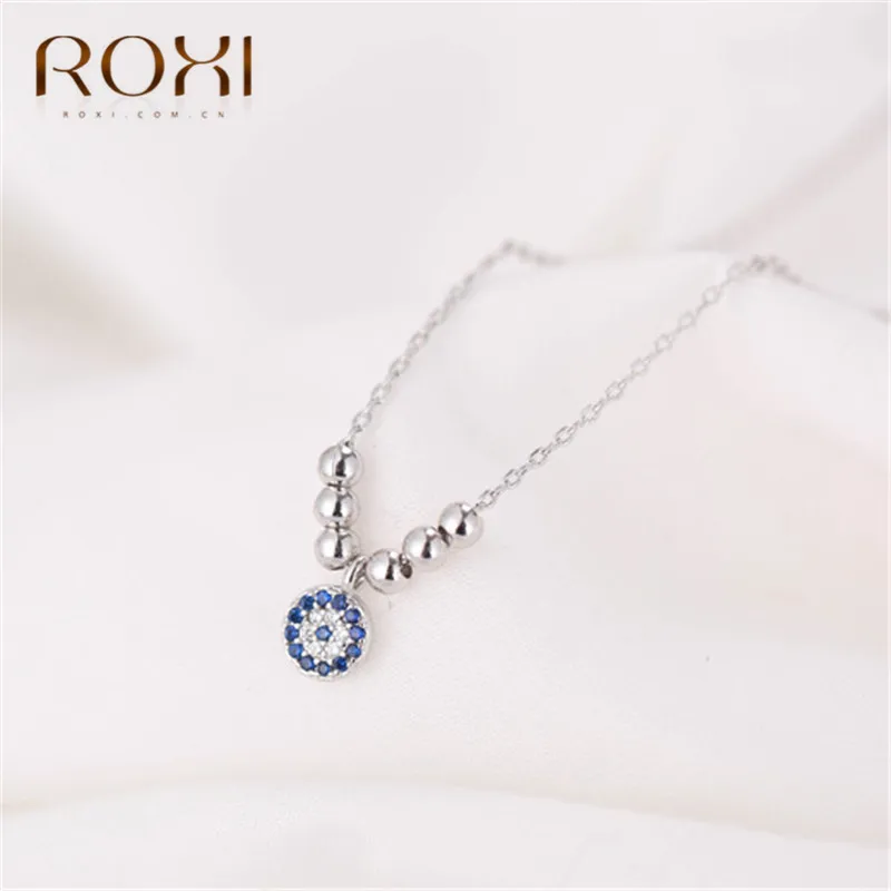 ROXI, 925 пробы, серебряное ожерелье с турецким глазом для женщин, голубой Фианит, кристалл сглаза, ожерелье, подвеска, изящная цепочка на шею