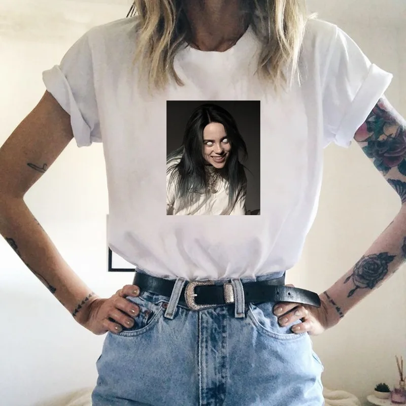 18 Billie Eilish Футболка женская мужская одежда топы футболки Модная Футболка Повседневная с круглым вырезом короткие женские унисекс подростковые футболки - Цвет: 18