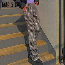 

Bold Shade Street Style Grunge Pants Checkboard Print Low Waist for Women Straight Pants Retro Y2K Style Indie Trousers 2022