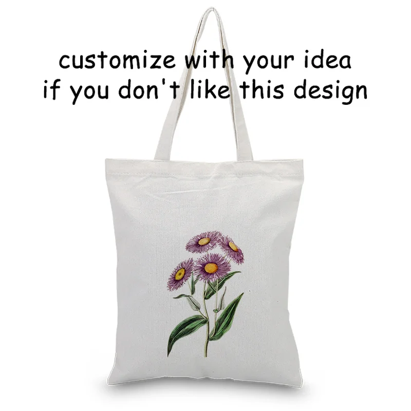 

FLOWER Tote Bag Daily Use Custom Print Logo Handbag Canvas Shopping Bag Eco Reusable Recycle Text DIY