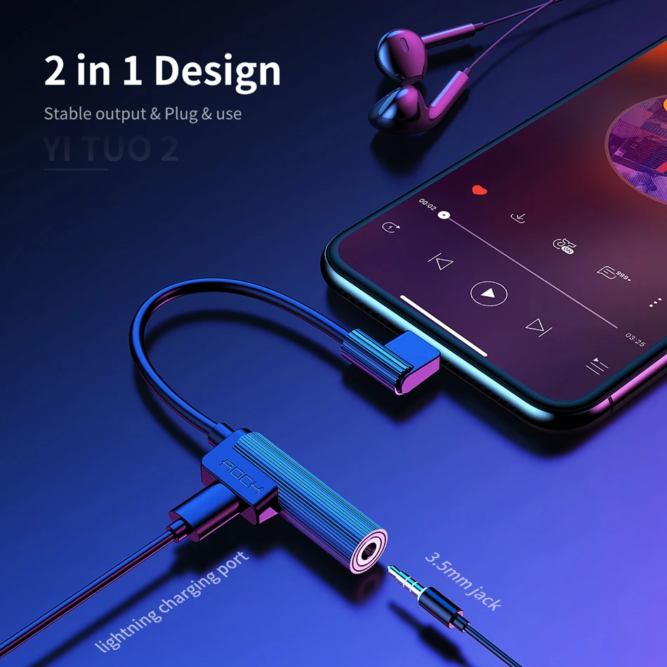 ROCK Audio Aux адаптер для iPhone XS Max XR X 8 Plus разветвитель для освещения 3,5 мм разъем для наушников l-образный адаптер OTG