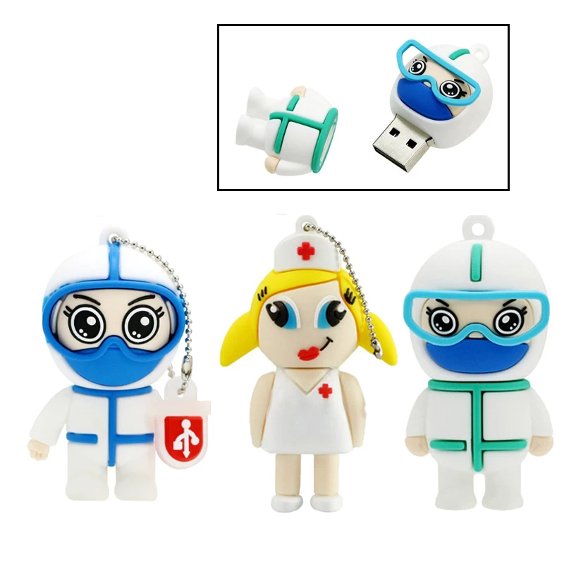 

USB Flash Drive Cartoon Doctor Nurse Pendrive USB 2.0 Thumb Drives 4GB 8GB 16GB 32G 64G 128GB Dentist 256GB Memory Stick Cle Usb